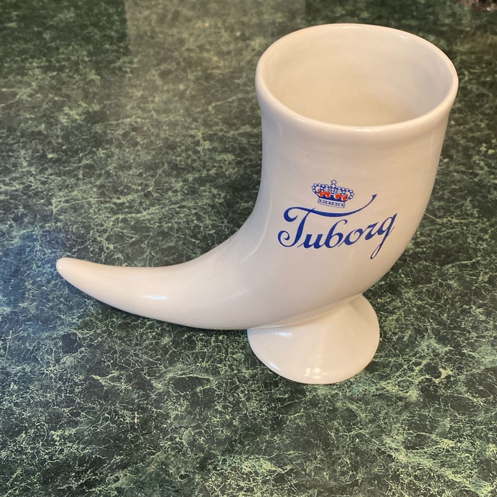 Tuborg 👑Vintage ceramic danish Viking horn drinking beer Stein mug barware brew